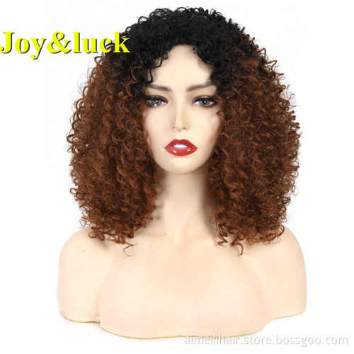 Black Ombre Brown Ladies Wig Wholesale Wigs for African Black Women Party Dark Root Short Afro Kinky Curly Synthetic Hair Wigs